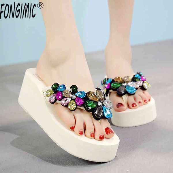 

women handmade slippers summer flip flops women's non slip thick bottom drill sandals high heel bohemia beach, Black