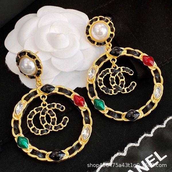 

studs earrings exaggerated circle small fragrant wind female personality long letter fashion atmosphere 925, Golden;silver