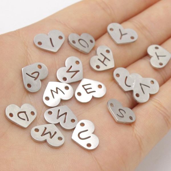 

charms 12mm stainless steel heart for bracelet necklace anklets keychain making hollow out 26 letters alphabet charm dangles, Bronze;silver