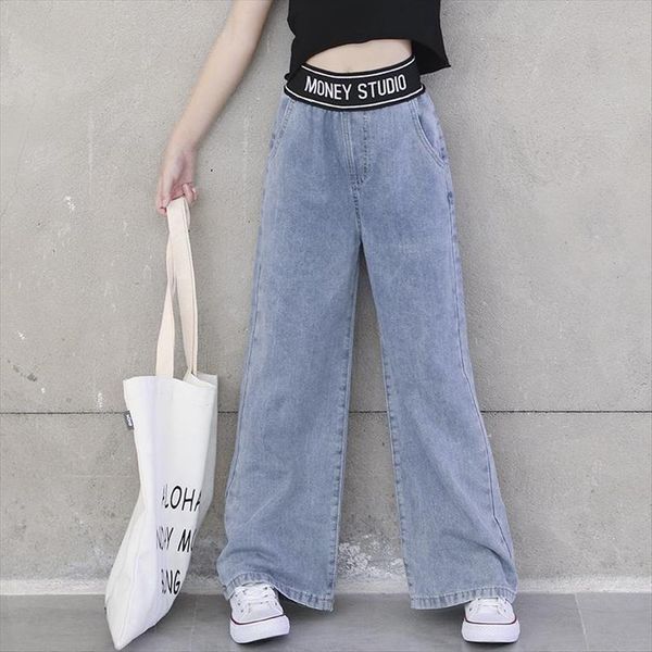 

arrival autumn baby girls denim pants children kids solid jeans high waist with bottons fashion cute, Blue