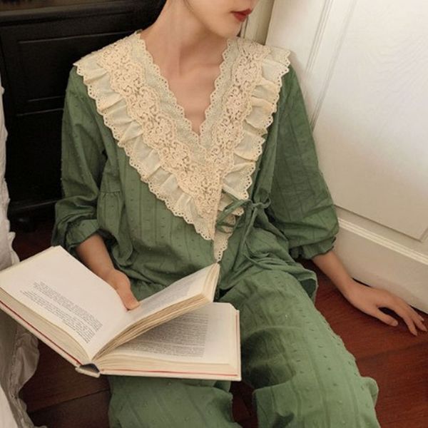 

spring autumn long-sleeved princess home suit cute court sweet pajamas women sleepwear pijama set new pyjama femme, Black;red
