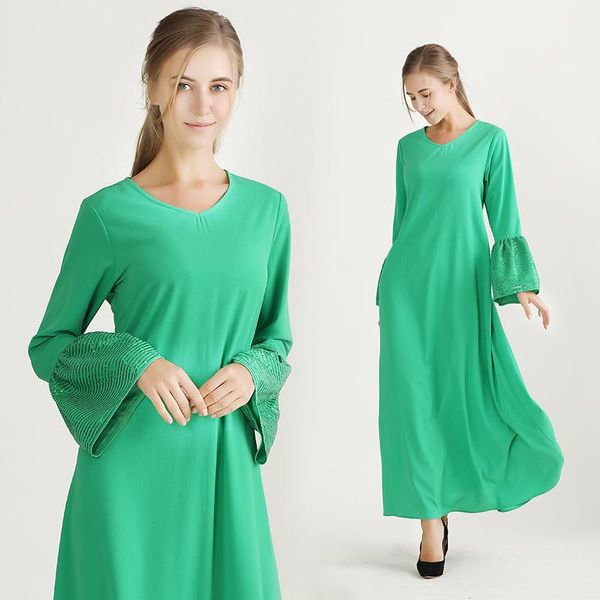 

ethnic clothing ramadan ladies long skirt turkish arab round neck flared sleeves muslim lslamic dark green embroidered tassel robe, Red