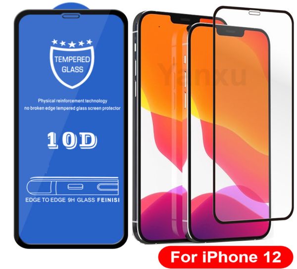 

for iphone 12mini 10d tempered glass for iphone 12 11 pro max xs xr x 8 7 6 6s plus full coverage cover curved screen protector on i12 mini