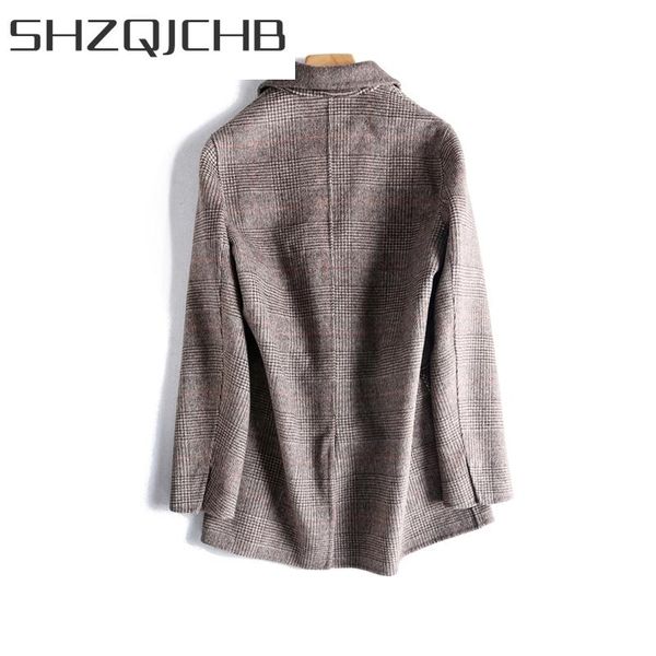 

women's wool & blends shzq spring autumn 90% coat female elegant ladies woolen jacket women plaid korean manteau femme 2021 blend coats, Black