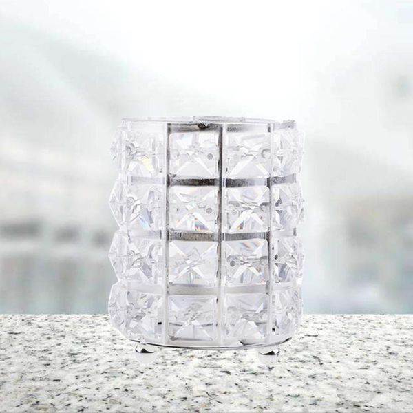 

1pc crystal metal round makeup brush storage holder case organizer (golden)