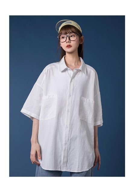 

retro short sleeved japanese girl's wild korean version summer thin student shirt fd7l, White
