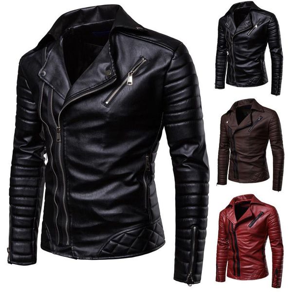 

new men's fashion casual long sleeved motorcycle fur leather jacket slim fit mens winter coats pu material moto leather jacket, Black