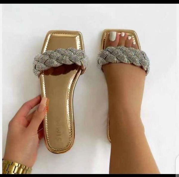 

slippers summer women slipper fashion sliver crystal shiny slip-on cut out ladies flat sandals outdoor holiday slides modern, Black