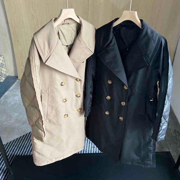 

women's down & parkas european station double-breasted classic khaki waist-tight windbreaker down jacket coat womens jfhg, Black