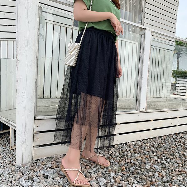 

2021 new fashion women's plus-size shows slim high waist mesh yarn super fairy skirt 2046 amo5, Black