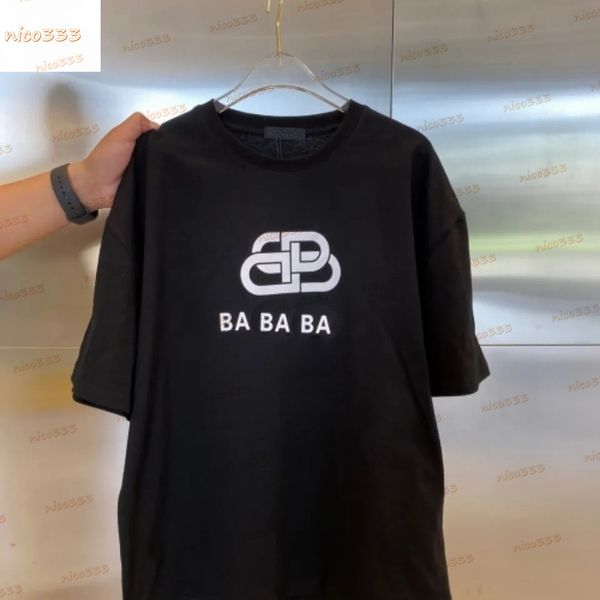 

european american paris tee printed b flower family lock t-shirt men and women with the same letter couple short-sleeved tide brand large si, White;black