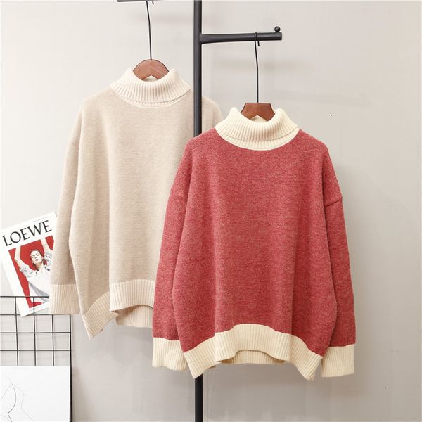

2021 new knitted autumn color patch turtleneck women warm and pullovers winter sweater tricot pull femme nn7l, White;black