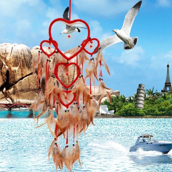 

decorative objects & figurines h7ea 5 heart circles large dream catchers with beads feather boho wall hanging for bedroom dorm living room d
