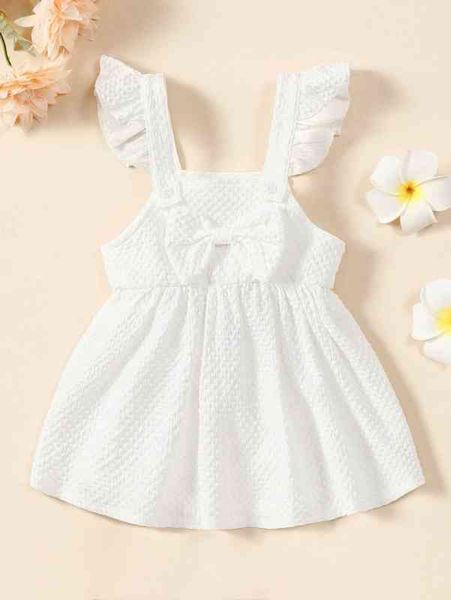 

baby textured ruffle trim bow front overall dress she, Red;yellow