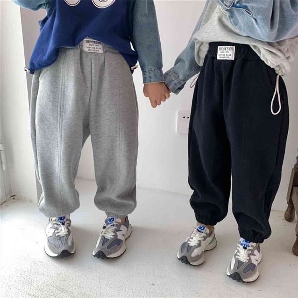 

autumn and winter korean childrens casual pants boys girls label sweatpants gymnastic fashion clothing, Blue