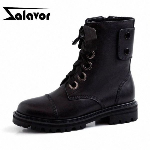 

zalavor women daily casual work genuine leather motorcycle boots fashion zipper flats shoes woman female botas size 34 40 football boo y8lv#, Black
