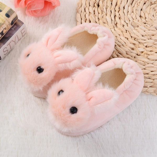 

slipper children cotton shoes kids home slippers boys girls baby ears plush ball thickening warm indoor, Black;grey