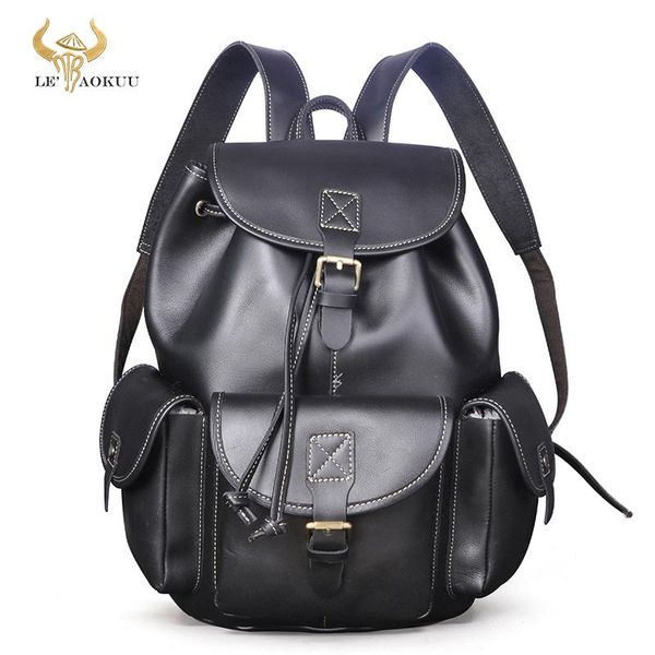 

backpack men thick real leather fashion travel university college school book bag designer male daypack student lap9950