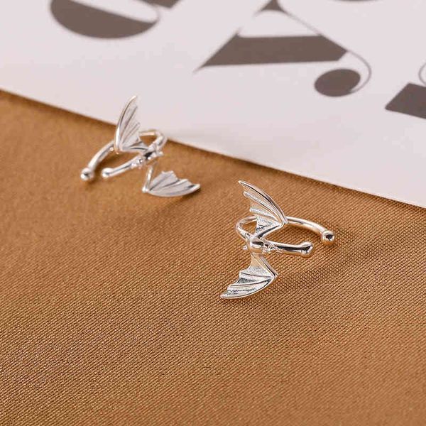 Fledermaus-Ohrringe aus 925er-Sterlingsilber für Damen, einfacher kalter Stil, weniger Ringe, hochwertige Knochen-Clip-Ohrringe