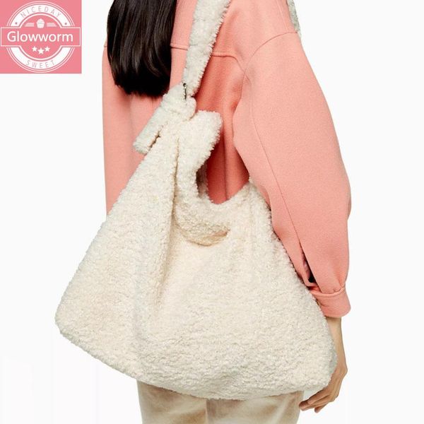 

shoulder bags fashion lamb woollen large capacity totes designer plush women handbags luxury faxu fur lady big soft winter purse
