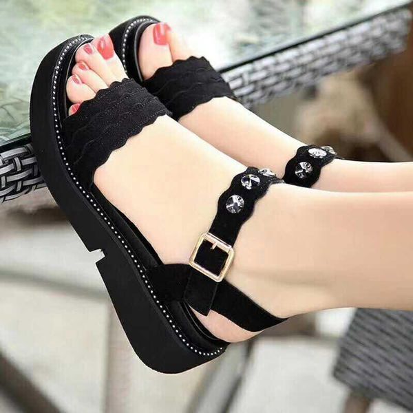 

summer women's open toe shoes rhinestone flat sandals fish mouth beach sandals fashion leisure personality convenience comfortab, Black