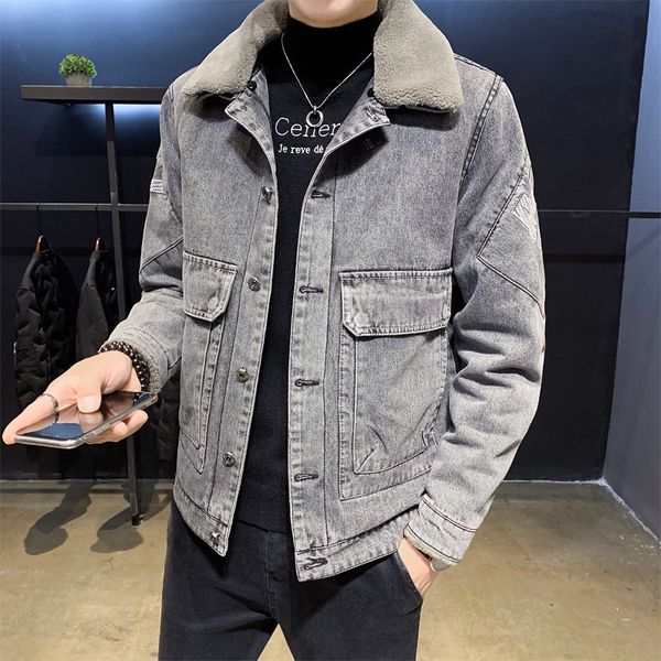 

2021 new thick winter denim men's clothes turn down collar ny fit big pocket casual jeans 3xl jackets nfny, Black;brown