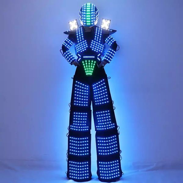 

led robot costume rgb change color led clothing helmet stilts walker robot