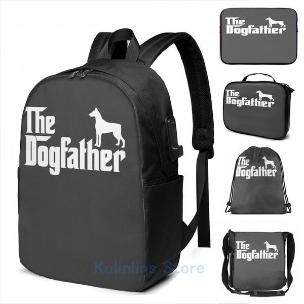 

backpack funny graphic print doberman pinscher dogfather usb charge men school bags women bag travel laptop