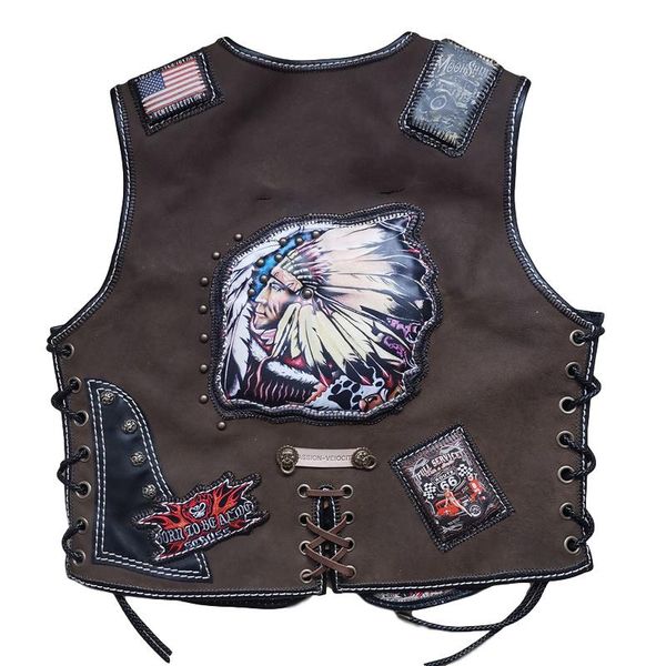 

men's vests 2021 dark brown american motorcycle style genuine leather vest men plus size 8xl real natural thick horsehide biker's, Black;white