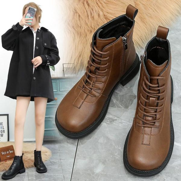 

boots british style women 2021 spring autumn short wild mid-heel shoes platform, Black