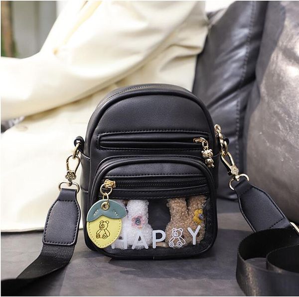 

wholesale women brand shoulder bags sweet candy-colored mobile phone bag in summer street fashion cartoon transparent womens handbag small f, Black;red
