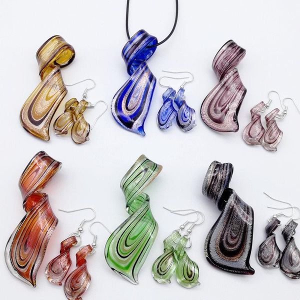 

earrings & necklace 6 sets wholesale mixed color retro murano lampwork glass spiral set personality chinese style jewelry gift, Silver