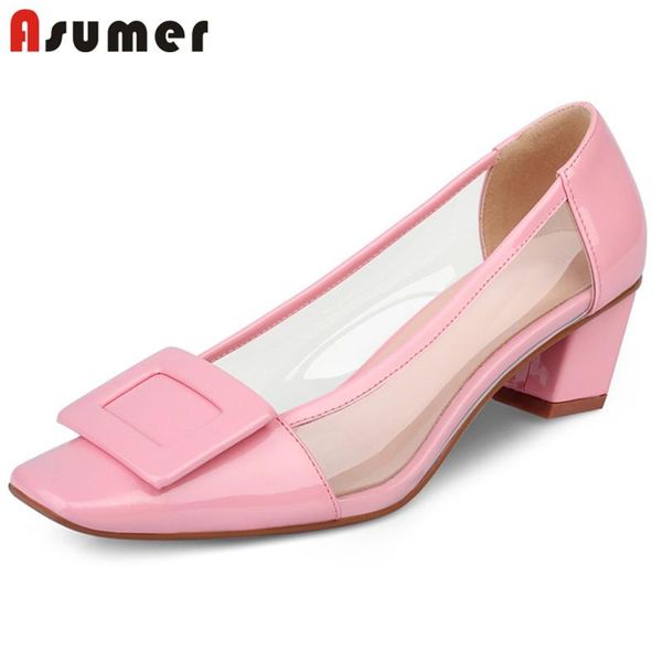 

dress shoes asumer 2021 casual single women pumps square toe spring summer transparent classic office ladies big size, Black