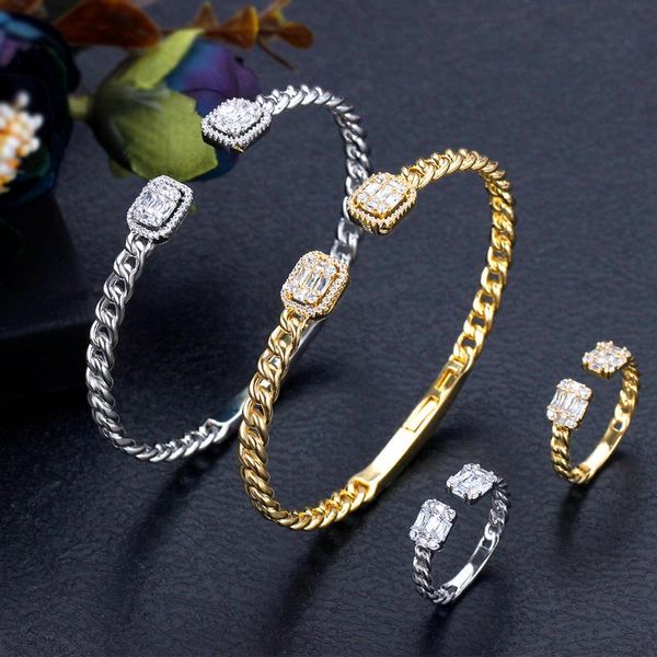 

earrings & necklace bridetalk luxury bangle rings set for dubai women wedding full cubic zircon crystal cz bracelet party jewelry 2021, Silver