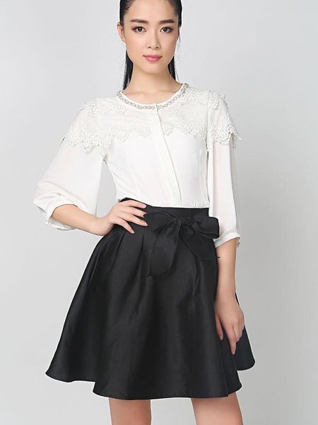 

skirts women spring autumn cotton knee-length big swing umbrella skirt high waist vintage ladies with belt cute sweet girls pocket, Black