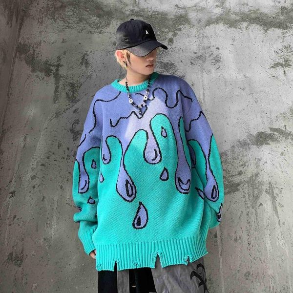

men's sweaters hybskr high street style mens ripped harajuku hip hop knitted pullovers oversized fashion brand casual knitwear, White;black