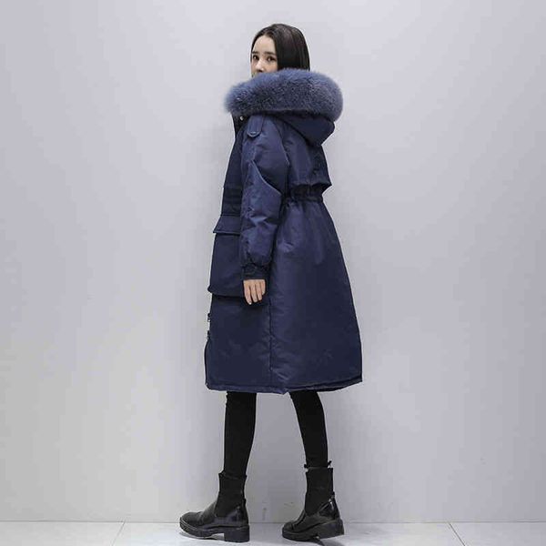 

ftlzz - fur hooded et in winter, white down large pocket casual thick coat, wind proof loose et, snow suit, 90%, Black