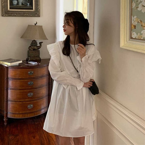 

women's t-shirt park flower flounce shirt collar loose type dress feminine one commits to doll wyiw, White