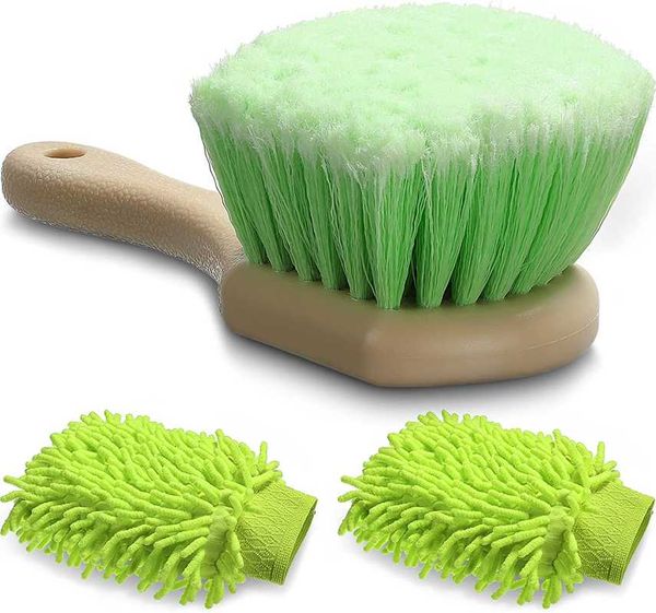 

car sponge 3 pcs wash miwith wheel and tire brush, rim cleaning brush soft bristle for