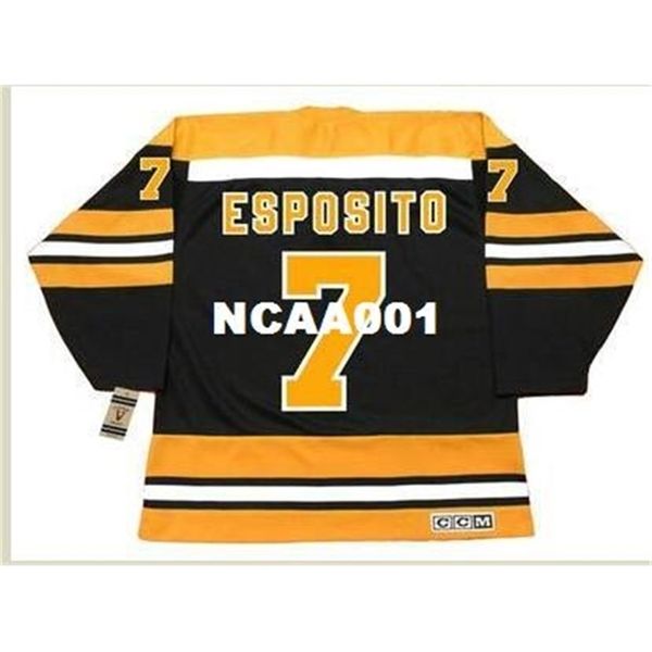 

668s #7 phil esposito boston bruins 1974 ccm vintage hockey jersey or custom any name or number retro jersey, Black
