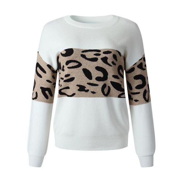 

women's sweaters casual women knitwear pullover long sleeve o neck leopard patchwork sweater, White;black