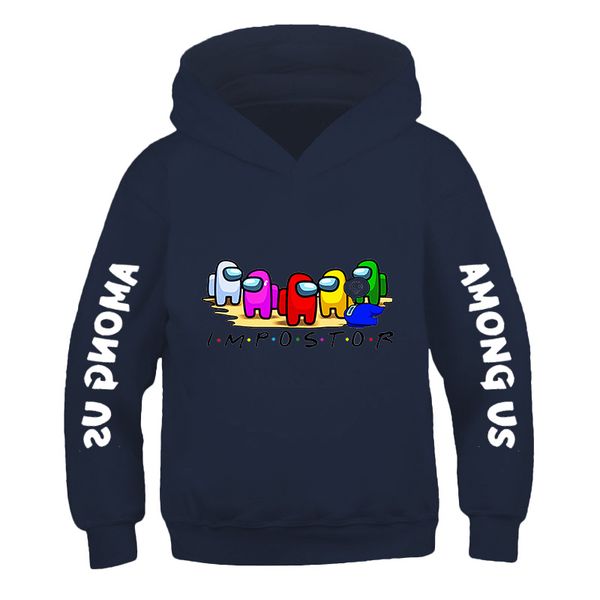 

among us fashion hoodie impostor girl kawaii navy blue cotton printed pullover funny anime cartoon streetwear sweatshirt boy top, Black