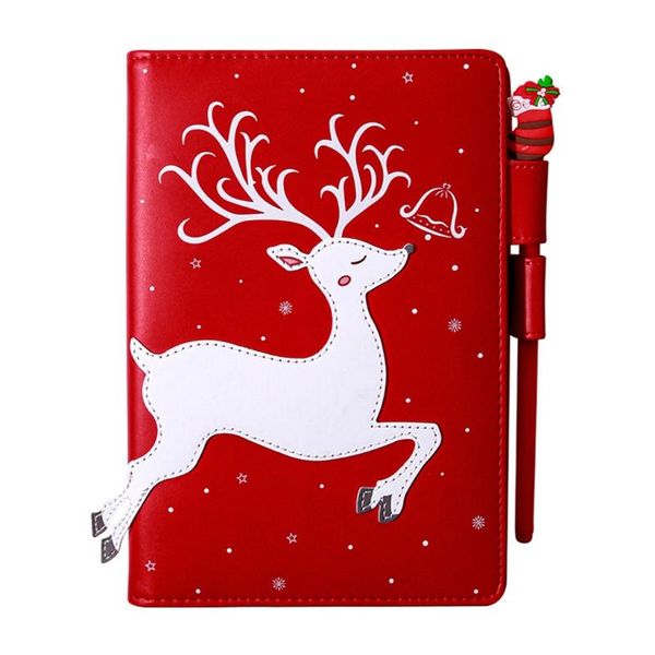

notepads christmas elk leather diary notebook journal agenda planner notepad with pen set m17f, Purple;pink