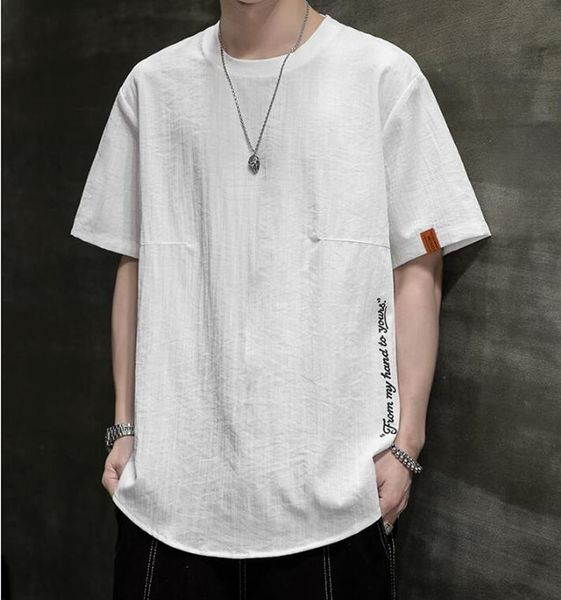 

men's t-shirts summer men linen cotton t shirt short sleeve o-neck breathable soft loose thin white t-shirt tees size 3xl, White;black