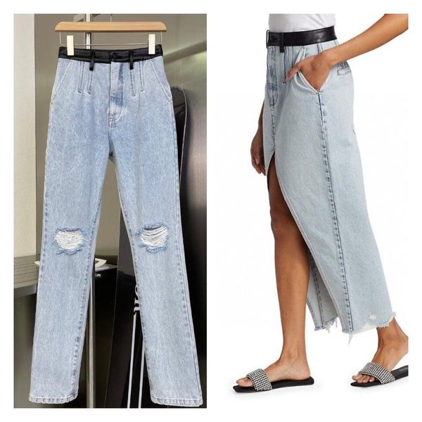 

women's jeans 2021 autumn fashion classic trendy design casual patchwork simple slim fit pants denim skirt a2, Blue