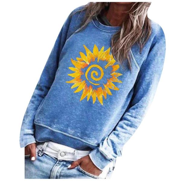

women's hoodies & sweatshirts casual sunflower print women spring autumn o-neck ladies long sleeve loose pullover sudaderas mujer z071, Black