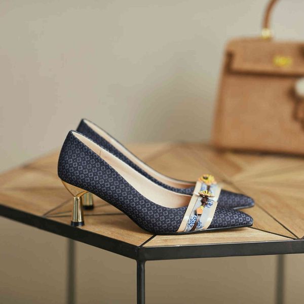 

dress shoes qutaa women pumps fabrics spring summer thin high heels flower pointed toe basic slip on female size 34-40 34bq, Black