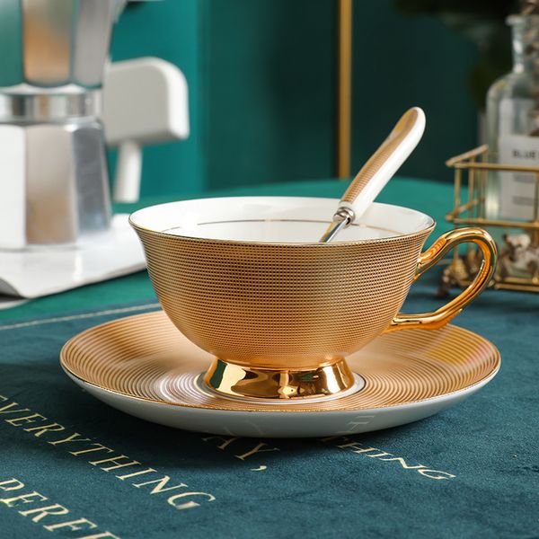 

luxury gold bone china coffeware sets 250ml noble ceramic coffee tea cup saucer set advanced porcelain teacup party teatime drinkware