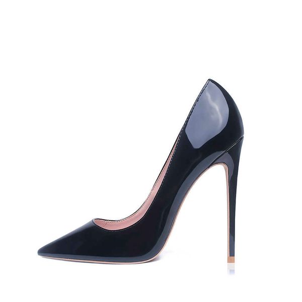 Genshuo Женщины Насосы Бренд Высокие каблуки Черная Патентная Кожа Направленные Ножим Сексуальная Стелето Обувь Женщина Дамы Плюс Большой Размер 11 12 Y0611