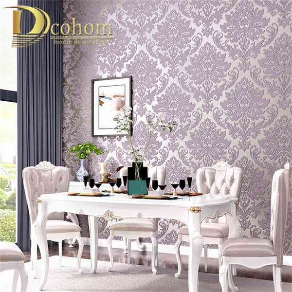 Gri Mor Brownwhite Kabartmalı Damask Duvar Kağıdı Yatak Odası Oturma Odası Arka Plan Çiçek Desen 3D Dokulu Duvar Kağıdı Ev Dekorasyonu 210722